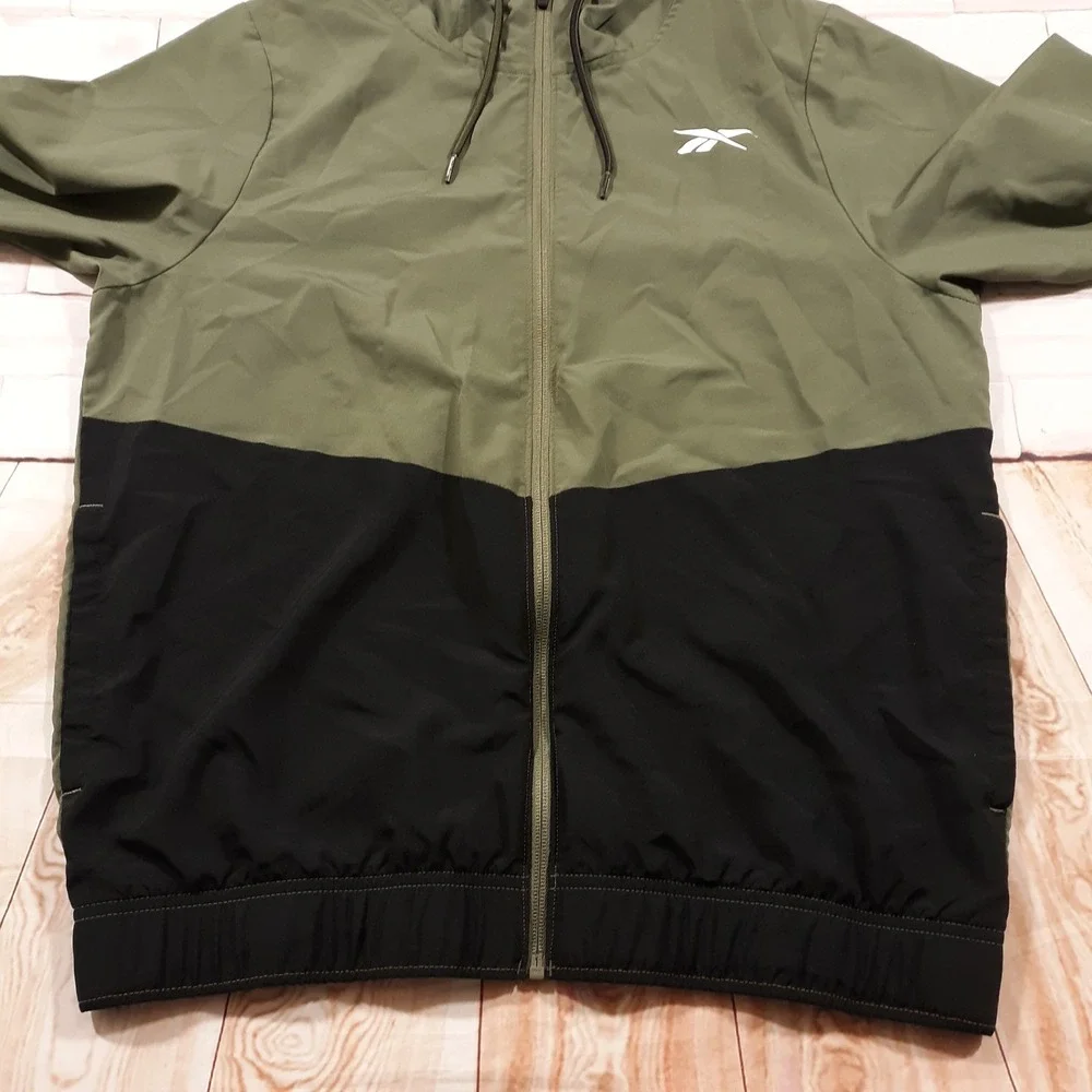 Reebok Windbreaker Jacket Mens Size Small Track Warm-Up Green Colorblock